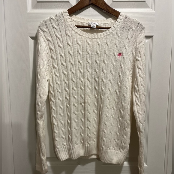Lilly Pulitzer 100% Cotton Cable Knit Crewneck White Sweater Sz M - Picture 4 of 10